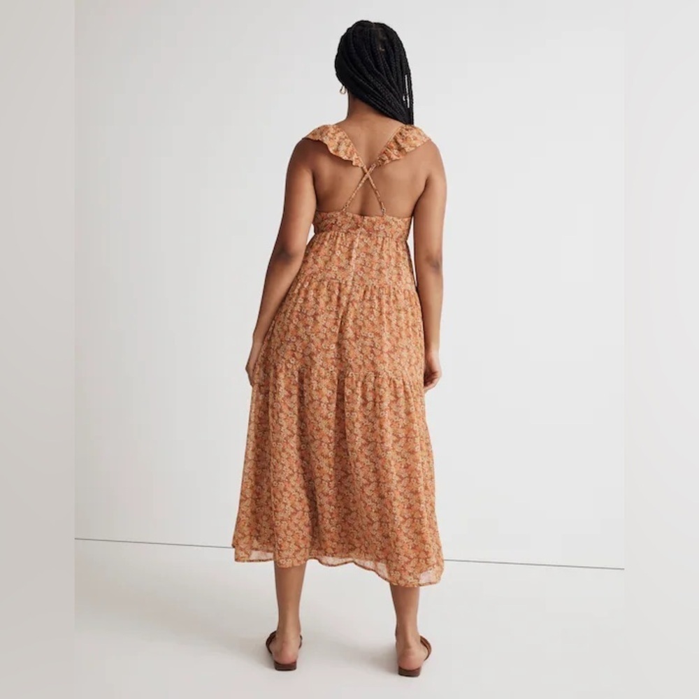 Georgette Ruffle-Sleeve Tiered Midi Dress In Daisy Meadow Size 0 View 2